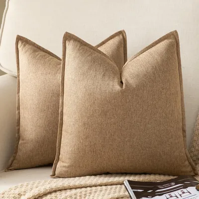 Productafbeelding van 2 stuks kussenhoezen, linnenlook, 40 x 40 cm, kameelmotief, decoratief