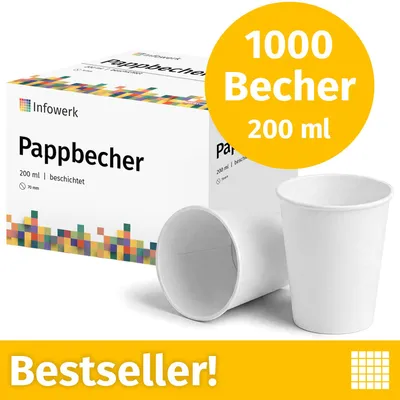 Image de NOUVEAU : Infowerk Gobelets en carton, 200 ml, non imprimés, gobelets jetables, 1000 pièces