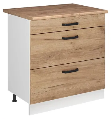Imagen del producto de Mueble bajo de cocina Vicco R-Line Roble dorado/Blanco 80 cm con 3 cajones encimera Roble dorado, Model 72341