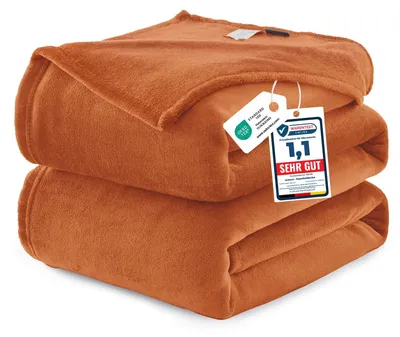 Produktbild von WAVVE Kuscheldecke 220x240 cm Orange Decke – Flauschige Fleecedecke, Große Warme Sofadecke & Wohndecke, Weicher Sofaüberwurf & Bettüberwurf für Couch und Bett