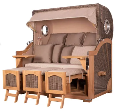 Produktbild von Strandkorb-Set - bene living - Ammersee Grande XXL Teak - PE grau - Modell 510 - inkl. Liftersystem