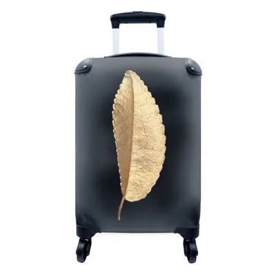 Produktbild von MuchoWow® Koffer Handgepäck Trolley Rollkoffer Kleine Reisekoffer mit 4 Rollen - Blatt - Baum - Gold - Cabin Size < 55x40x23 cm & 55x40x20 cm - Fotokoffer - Kabinenkoffer - Boardgepäck - Reise-Box - Reisekoffer - Reisegepäck - Koffer mit Bild - Trolley für Kinder