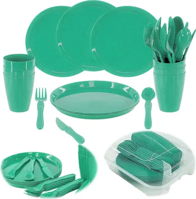 Produktbild von LS-LebenStil Camping Geschirr Picknick-Set 31-teilig Picknickkorb Mehrweggeschirr 6 Personen Picknickkoffer Strand Wohnmobil Becher Teller Besteck