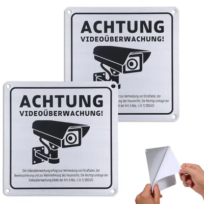 Immagine prodotto di Segnaletica per videosorveglianza, 15 x 15 cm, in alluminio, con avviso relativo al GDPR