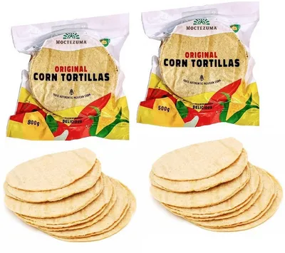Immagine prodotto di Tortillas vegane messicane genuine con nixtamal 800 g e 500 g, vegane, senza OGM, senza glutine