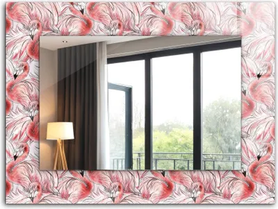 Produktbild von Bedruckter Spiegel - Wandspiegel - Dekorativer - Modern - 80x60 cm - Rosa Flamingos
