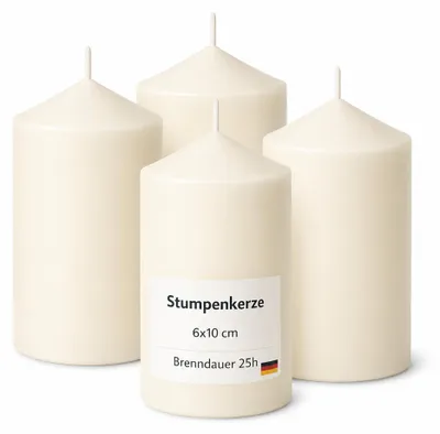 Productafbeelding van Stompkaarsen, diameter 6 cm, hoogte 10 cm, ivoorwit, set van 4