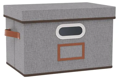 Produktbild von Aufbewahrungsbox mit Deckel und Griff, faltbarer Aufbewahrungskorb mit Etikettenfach, 1-teilige Aufbewahrungsbox, geeignet für Schlafzimmer, Wohnzimmer, 38 x 25 x