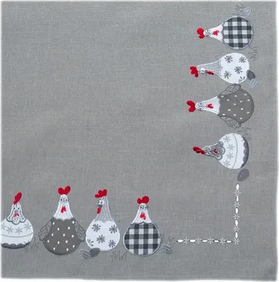 Produktbild von Tischdecke Tischläufer Stickerei verrückte Hühner Ostern 85 x 85 cm - grau