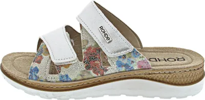 Produktbild von Rohde Damen Pantolette floral bedruckt Blumen Muster Metallic Klett Baviera 1302, Größe:39 EU, Farbe:Weiß