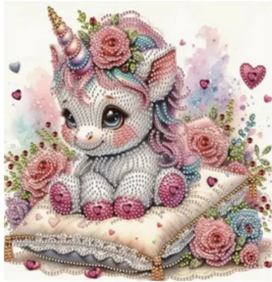 Image de NORIMPEX Peinture diamant sur toile Licorne florale 23x30cm