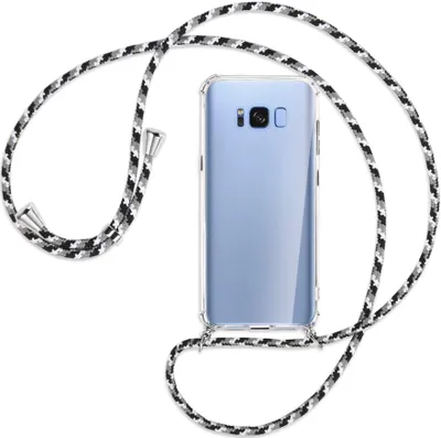 Produktbild von Handykette Backcover-Schutzhülle mit Band (Metall silberfarben) für Samsung Galaxy S8 - schwarz/grau/weiß