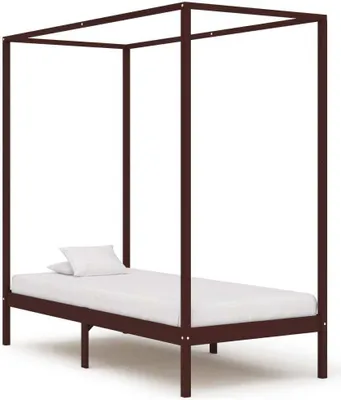 Produktbild von "2026 Promotion" Himmelbett-Gestell Dunkelbraun - Massivholz Kiefer 100 x 200 cm - Polsterbett CC2897