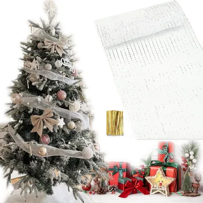 Produktbild von Lametta Girlande Weihnachtsbaum Dekoration Glänzend Metallfolien-Netzband Weißsilber 26 cm x 9,14 m