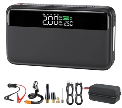 Produktbild von Tragbare Auto-Starthilfe & Powerbank - 12 V Booster - 20000 mAh - PD 65 W Schnellladen - Über 1200 A Spitzenstrom - SOS LED - Schwarz