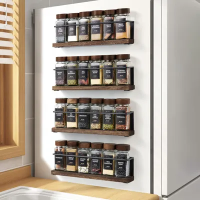 Produktbild von 4er-Set stabile magnetische Gewürzregale für Kühlschrank und Mikrowelle, Metall-Kühlschrankablage, platzsparend zum Organisieren und Aufbewahren in der Küche, schwarz