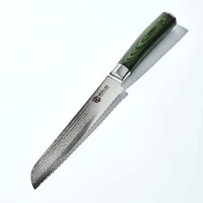 Brotmesser 19 cm – Japanischer Damaststahl, Vollerl, Pakkaholzgriff