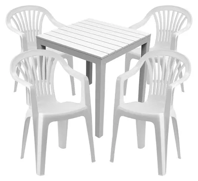 Produktbild von Sitzgarnitur Bistrogarnitur 5-teilig Weiß Holzoptik