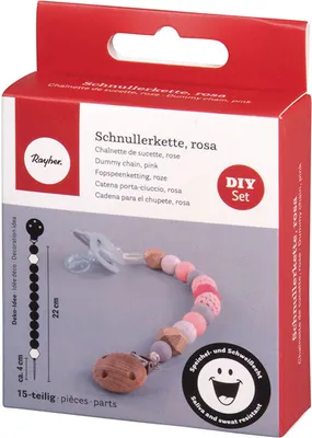 Immagine prodotto di Kit - Clip per ciuccio in legno con perline in silicone rosa