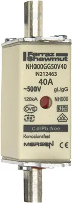 Zdjęcie produktu dla NH ZERO rozmiar 000, 40A AC500V - Bezpiecznik niskiego napięcia HRC NH0 40A NH000GG50V40