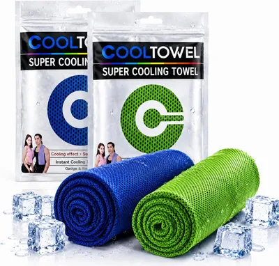 Produktbild von Kühlhandtuch 100 x 30 cm, 2er-Set, dunkelblau und grün, für Sport