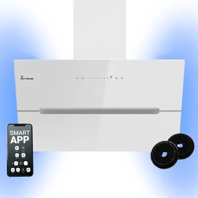 Image de Hotte aspirante cuisine 80cm Hotte Murale Inclinées acier inoxydable verre blanc