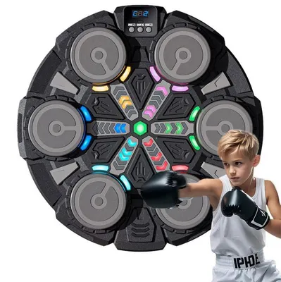 Produktbild von ZELURXX Kinder Musik-Boxtraining mit 6 Trefferzonen, LED-Licht, Bluetooth, Reaktionsspiel, Fitness-Wandbox, Schwarz