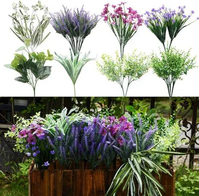 Image de Plantes artificielles d'extérieur, lot de 19 pièces, résistantes aux UV, pour jardins