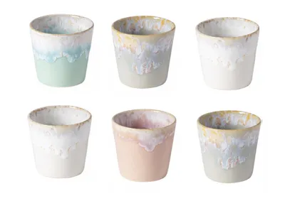 Produktbild von Costa Nova Set von 6 Lungo-Kaffeetassen in der Farbe Soft Touch Pink Grau Weiß Aqua, handgefertigtes Set von 6