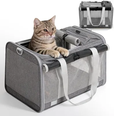 Immagine prodotto di Trasportino per animali domestici - Borsa pieghevole per cani - Ideale per i viaggi con animali - Design traspirante - 45 x 28 x 28 cm - Grigio