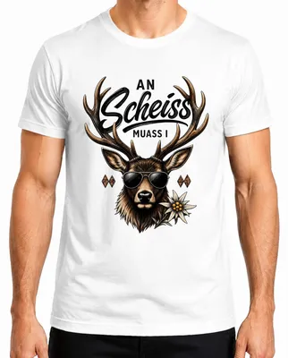 Productafbeelding van Een Hirsch zonnebril, traditioneel shirt, leren broek, heren T-shirt, wit, maat 3XL