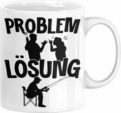 Produktbild von Angler Tasse Geschenk für Fischer Angler Männer Geschenkidee Problem und Lösung Angeln Spruch (Weiß)