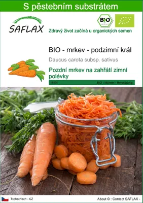 Obrázek produktu pro SAFLAX - BIO - mrkev - podzimní král - Daucus carota subsp. sativus - 1000 Semena - S pěstebním substrátem bez klíčků