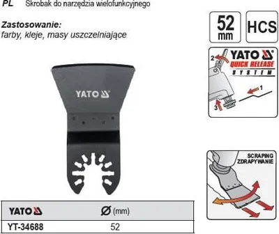 Produktbild von Yato YT-34688, Kratzer, Fliesenkleber, Hartstahl (HCS), YT-82220, YT-82223, YT-82818, YT-82900, 52 mm, 1 Stück(e)