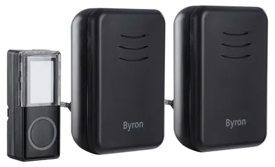 Productafbeelding van Byron Deurbelset - Draadloze Gong met Plug-in en Draagbare Ontvanger - Bereik tot 150 Meter - 16 Melodieën - 4 Volumeniveaus tot 80 dB - Kleur: Zwart - Eenvoudig te Installeren