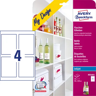 Produktbild von Avery Zweckform MD4001 Flaschenetiketten, 120 x 90 mm, 5 Blatt