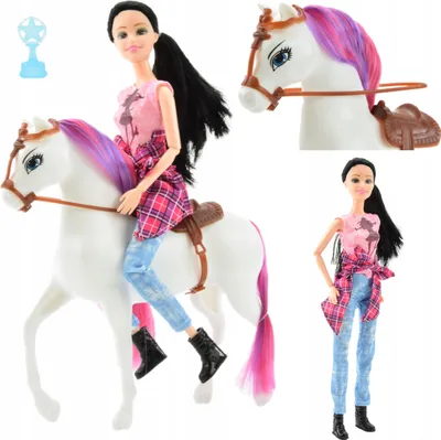 Produktbild von Lolex | Modepuppe mit Pferd - große Barbie-Jockey-Puppe - weißes Pferd - kreative Spielwelt
