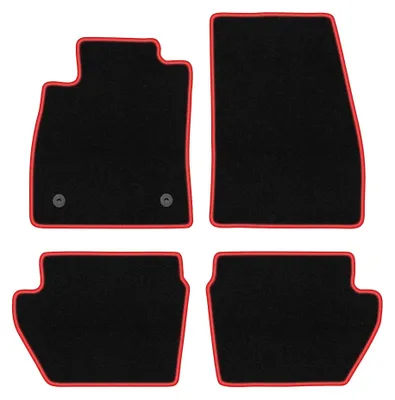 Zdjęcie produktu dla Dywaniki samochodowe welurowe CARLUX-RED do: Ford Fiesta MK8 (2017-, hatchback) czarne z czerwonym obszyciem, z mocowaniami
