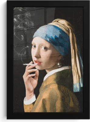 Produktbild von MuchoWow® MuchoWow® Gerahmtes Poster Mädchen mit Perlenohrring - Johannes Vermeer - Zigaretten 20x30 cm - Poster mit zchwarzem Bilderrahmen - Drucken - Bilder Poster im Rahmen