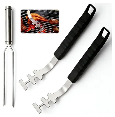 Produktbild von 2 Stück Grillrostheber 27 cm, Edelstahl Grillrostheber mit 3 mm Dicke, Grillrostgriffe mit 29 cm Gabel, für Familie, Camping und Restaurants