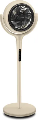 A standalone beige stand fan.