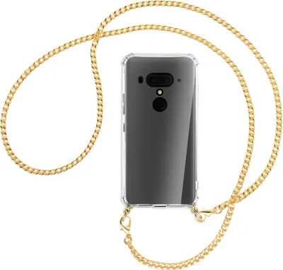 Produktbild von Handykette Backcover-Schutzhülle mit Band (Metall goldfarben) für HTC U12 Plus - goldfarbene Kette
