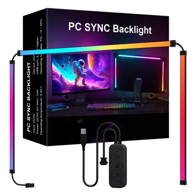 Zdjęcie produktu dla Taśma świetlna LED RGB z synchronizacją rytmu muzyki - sterowanie programowe, dynamiczne tryby kolorów i tryb muzyczny, do nastroju i gier