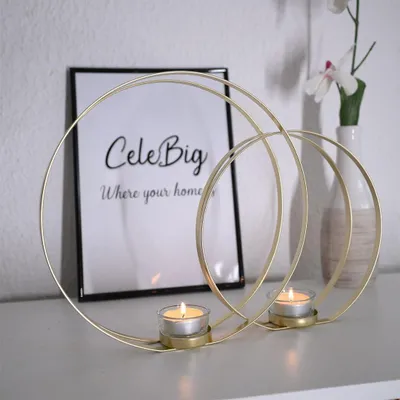 Kandelaar-Set 2er – Gold, rund, 15 & 20 cm – Teelichthalter