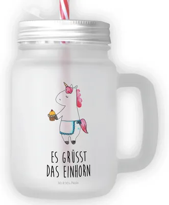 Produktbild von Mr. & Mrs. Panda Glas Einhorn Muffin - Transparent - Geschenk, Cocktailglas, Unicorn, mit deckel, Trinkglas Strohhalm, Geburtstag, Glückwünsche, Geburtstagsgrüße