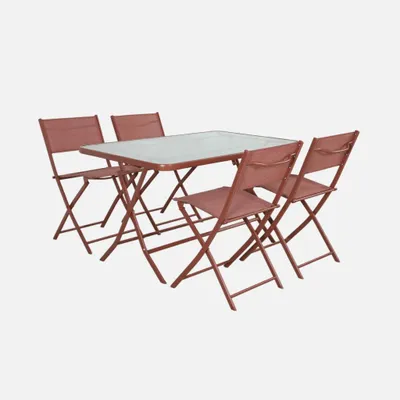 Immagine prodotto di Tavolo da giardino pieghevole in acciaio + 4 sedute terracotta | sweeek