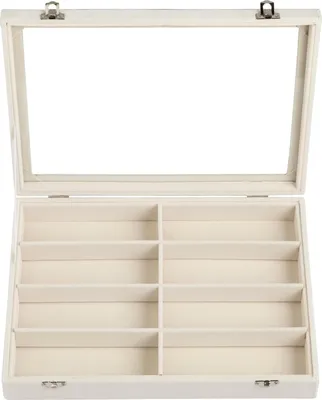 Immagine prodotto di Cassetto organizzatore per occhiali da sole con 8 scomparti per uomo e donna - Portaocchiali per orologi - Espositore per occhiali impilabile - Beige