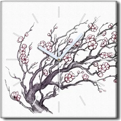 Produktbild von Coloray Uhr auf Leinwand 30x30 cm Wand Uhr Dekoration Wohnzimmer Segeltuch weiße Zeiger -Japan Kirschenbäume