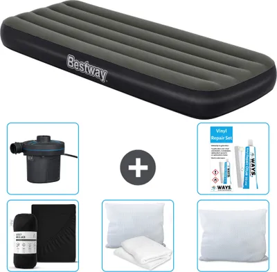 Zdjęcie produktu dla Materac dmuchany Bestway - 1 osoba - 76 x 185 x 25 cm - Zielony - w zestawie akcesoria