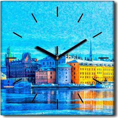 Produktbild von Coloray Uhr auf Leinwand 30x30 cm Wand Uhr Dekoration Wohnzimmer Segeltuch schwarze Hände -Stadt Stockholm